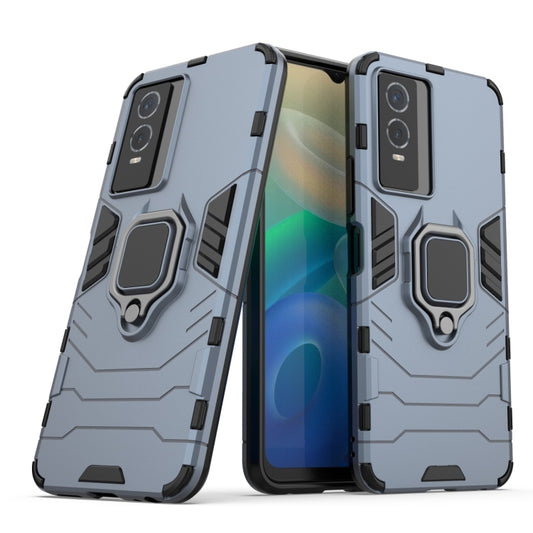 For vivo Y76s 5G Shockproof PC + TPU Holder Phone Case(Navy Blue) - vivo Cases by buy2fix | Online Shopping UK | buy2fix