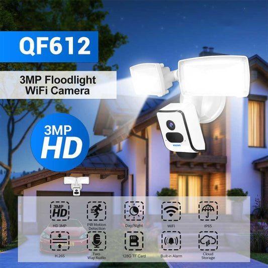 ESCAM QF612 3MP WiFi IP Camera & Floodlight, Support Night Vision / PIR Detection(US Plug) - Wireless Camera by ESCAM | Online Shopping UK | buy2fix