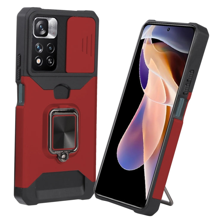 For Xiaomi Redmi Note 11 Pro 5G / 4G International Version Sliding Camera Cover Design PC + TPU Shockproof Phone Case(Red) by buy2fix