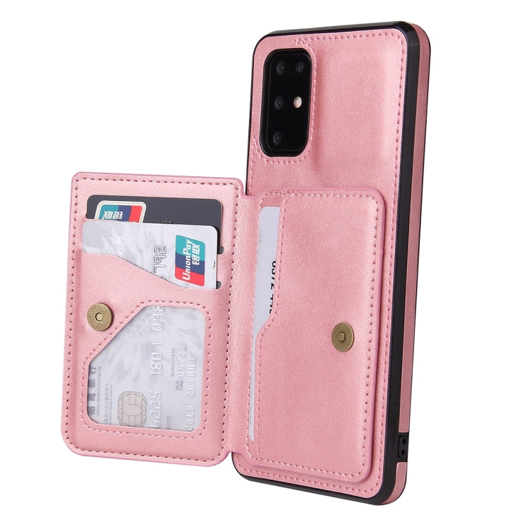 For Samsung Galaxy S20+ Calf Texture Magnetic Card Bag PU Phone Case(Rose Gold) by buy2fix