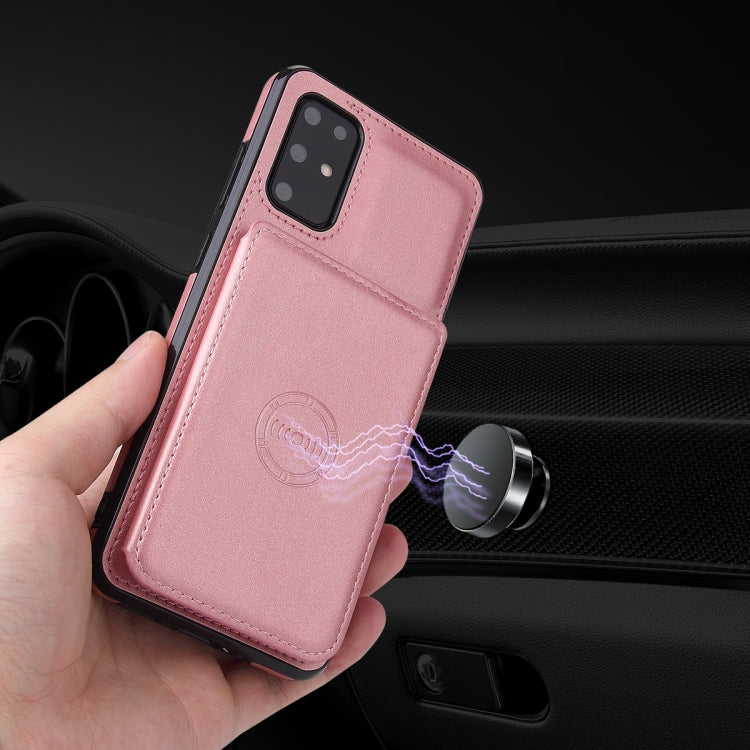 For Samsung Galaxy S20+ Calf Texture Magnetic Card Bag PU Phone Case(Rose Gold) by buy2fix