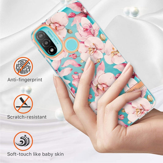 For Motorola Moto E20 / E30 / E40 Flowers and Plants Series IMD TPU Phone Case(Pink Gardenia) - Motorola Cases by buy2fix | Online Shopping UK | buy2fix