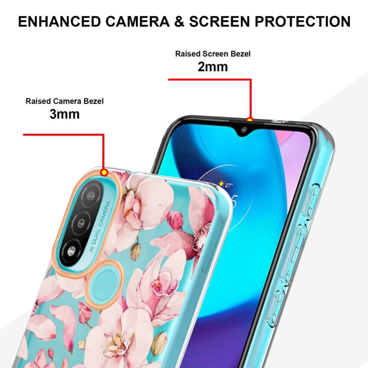 For Motorola Moto E20 / E30 / E40 Flowers and Plants Series IMD TPU Phone Case(Pink Gardenia) - Motorola Cases by buy2fix | Online Shopping UK | buy2fix