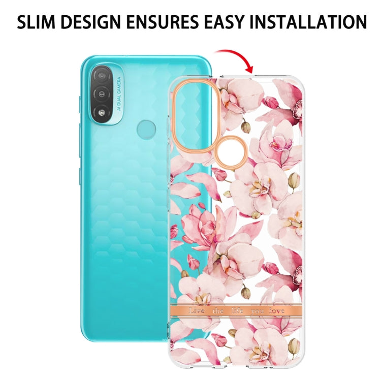 For Motorola Moto E20 / E30 / E40 Flowers and Plants Series IMD TPU Phone Case(Pink Gardenia) - Motorola Cases by buy2fix | Online Shopping UK | buy2fix