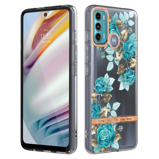 For Motorola Moto G60 / G40 Fusion Flowers and Plants Series IMD TPU Phone Case(Blue Rose) - Motorola Cases by buy2fix | Online Shopping UK | buy2fix