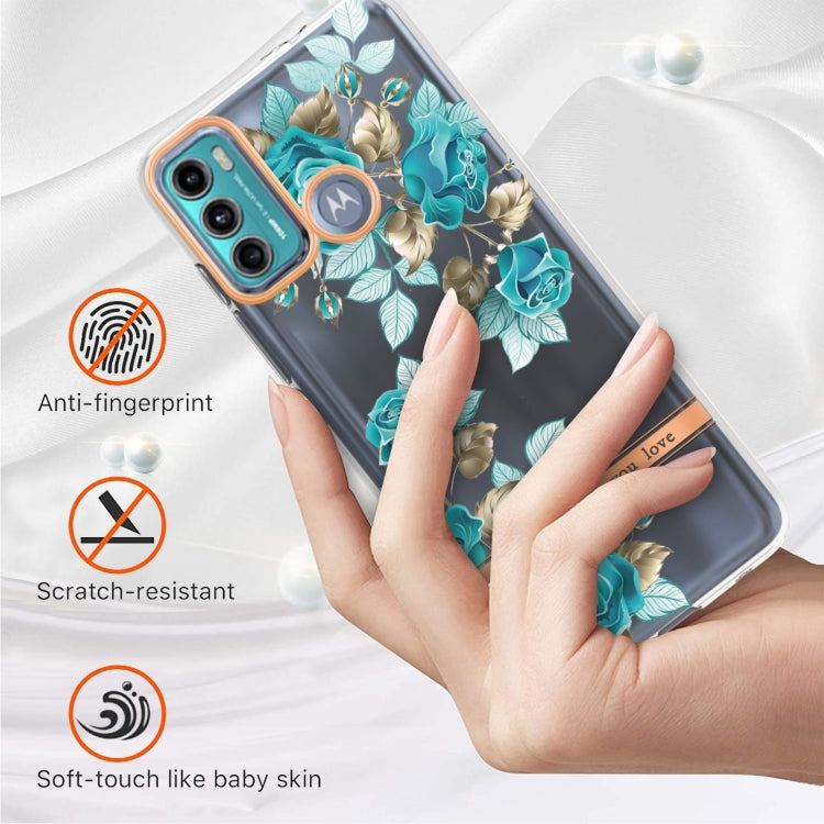 For Motorola Moto G60 / G40 Fusion Flowers and Plants Series IMD TPU Phone Case(Blue Rose) - Motorola Cases by buy2fix | Online Shopping UK | buy2fix