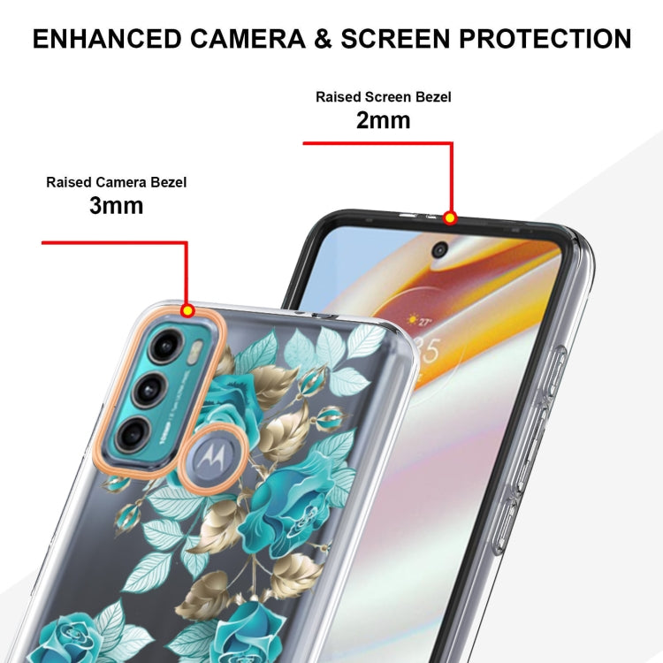 For Motorola Moto G60 / G40 Fusion Flowers and Plants Series IMD TPU Phone Case(Blue Rose) - Motorola Cases by buy2fix | Online Shopping UK | buy2fix