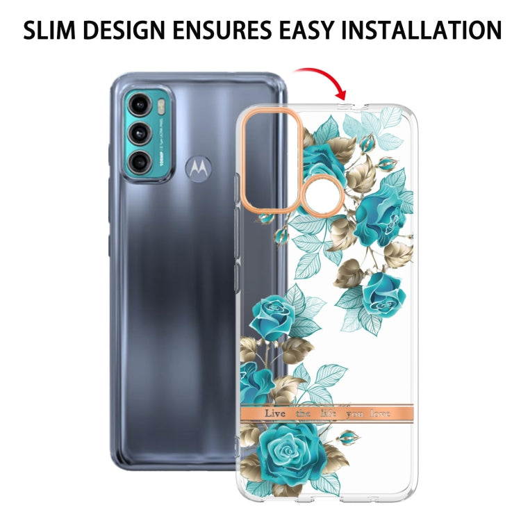 For Motorola Moto G60 / G40 Fusion Flowers and Plants Series IMD TPU Phone Case(Blue Rose) - Motorola Cases by buy2fix | Online Shopping UK | buy2fix