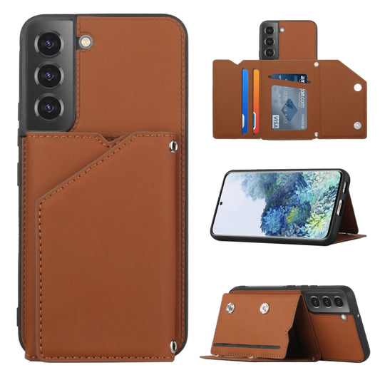 For Samsung Galaxy S22 5G Skin Feel PU + TPU + PC Phone Case with Card Slots(Brown) - Galaxy S22 5G Cases by buy2fix | Online Shopping UK | buy2fix