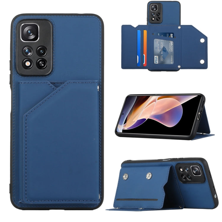 For Xiaomi Redmi Note 11 Pro Skin Feel PU + TPU + PC Phone Case with Card Slots(Blue) by buy2fix