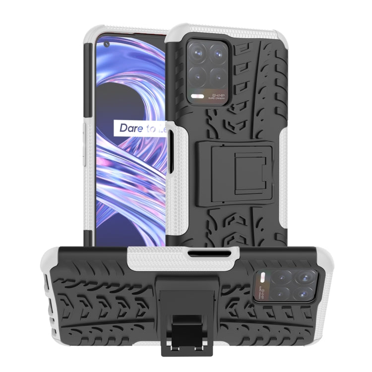 For OPPO Realme 8i Tire Texture TPU + PC Phone Case with Holder(White) - Realme Cases by buy2fix | Online Shopping UK | buy2fix