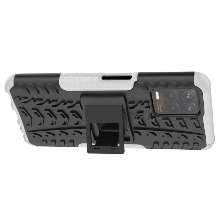 For OPPO Realme 8i Tire Texture TPU + PC Phone Case with Holder(White) - Realme Cases by buy2fix | Online Shopping UK | buy2fix