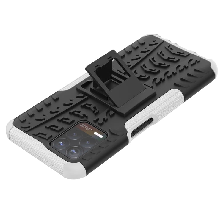 For OPPO Realme 8i Tire Texture TPU + PC Phone Case with Holder(White) - Realme Cases by buy2fix | Online Shopping UK | buy2fix