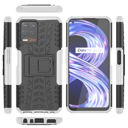 For OPPO Realme 8i Tire Texture TPU + PC Phone Case with Holder(White) - Realme Cases by buy2fix | Online Shopping UK | buy2fix