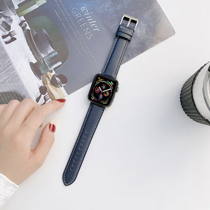 Genuine Leather Watch Band For Apple Watch Ultra 49mm&Watch Ultra 2 49mm / Series 9&8&7 45mm / SE 3&SE 2&6&SE&5&4 44mm / 3&2&1 42mm(Blue) by buy2fix