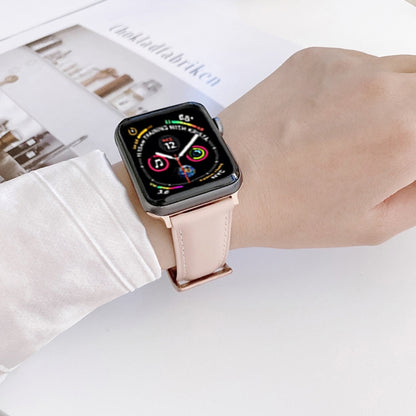 Genuine Leather Watch Band For Apple Watch Ultra 49mm&Watch Ultra 2 49mm / Series 9&8&7 45mm / SE 3&SE 2&6&SE&5&4 44mm / 3&2&1 42mm(Light Pink) by buy2fix