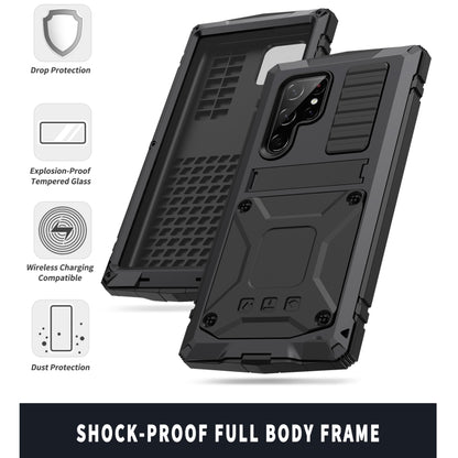 For Samsung Galaxy S22 Ultra 5G R-JUST Metal + Silicone Holder Phone Case(Black) - Galaxy S22 Ultra 5G Cases by R-JUST | Online Shopping UK | buy2fix