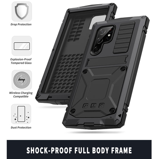 For Samsung Galaxy S22 Ultra 5G R-JUST Metal + Silicone Holder Phone Case(Black) - Galaxy S22 Ultra 5G Cases by R-JUST | Online Shopping UK | buy2fix