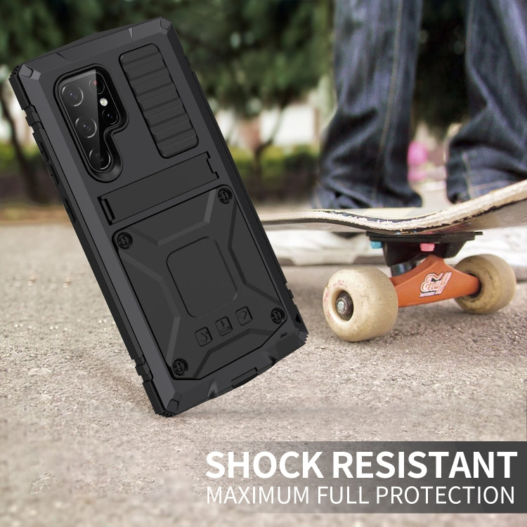 For Samsung Galaxy S22 Ultra 5G R-JUST Metal + Silicone Holder Phone Case(Black) - Galaxy S22 Ultra 5G Cases by R-JUST | Online Shopping UK | buy2fix