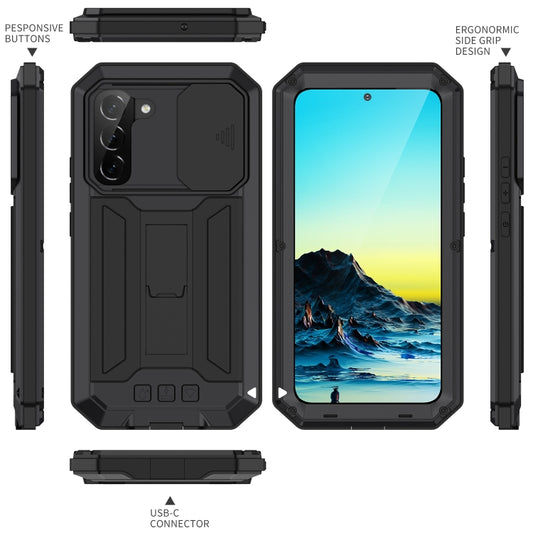 For Samsung Galaxy S22+ 5G R-JUST Sliding Camera Metal + Silicone Holder Phone Case(Black) - Galaxy S22+ 5G Cases by R-JUST | Online Shopping UK | buy2fix