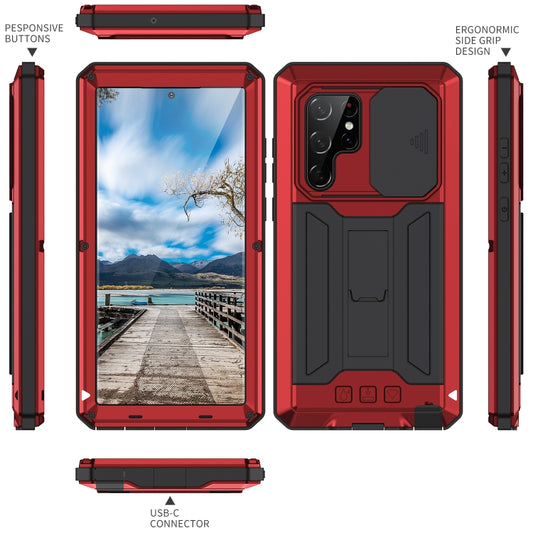 For Samsung Galaxy S22 Ultra 5G R-JUST Sliding Camera Metal + Silicone Holder Phone Case(Red) - Galaxy S22 Ultra 5G Cases by R-JUST | Online Shopping UK | buy2fix