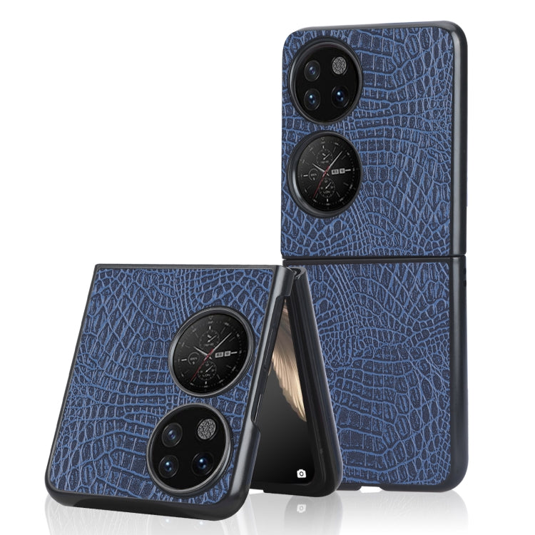 For Huawei P50 Pocket Crocodile Texture Folding Phone Case(Blue) - Huawei Cases by buy2fix | Online Shopping UK | buy2fix