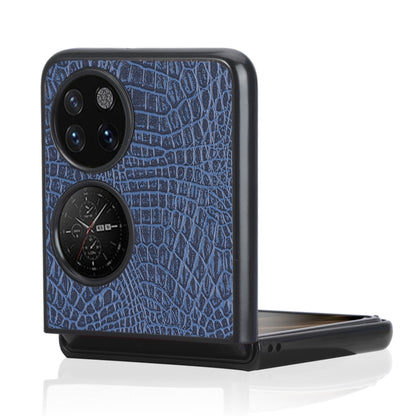 For Huawei P50 Pocket Crocodile Texture Folding Phone Case(Blue) - Huawei Cases by buy2fix | Online Shopping UK | buy2fix