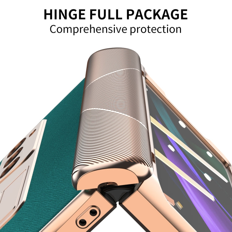 For Samsung Galaxy Z Fold2 5G Electroplated Armor Cross Texture Phone Case(Cyan) by buy2fix