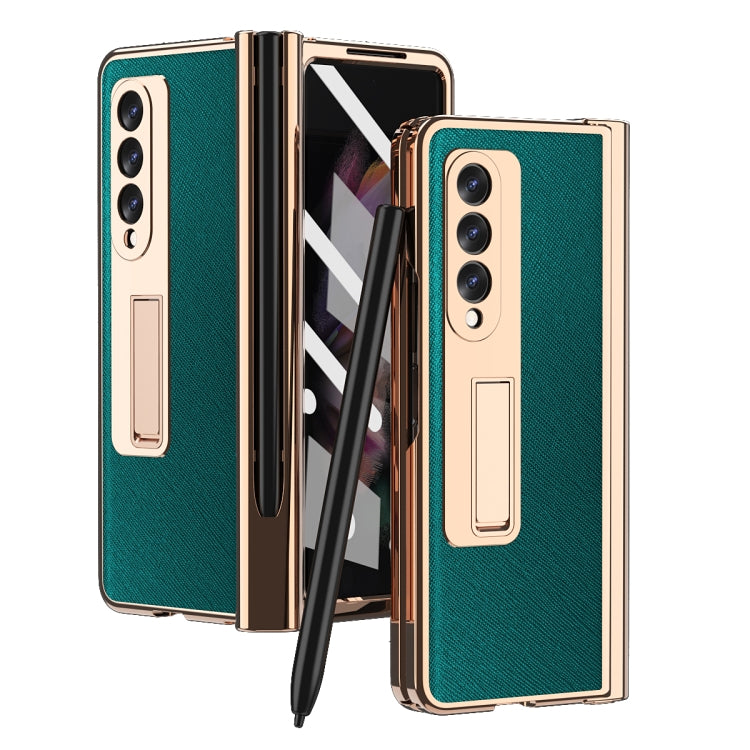 For Samsung Galaxy Z Fold3 5G Electroplated Hinge Pen Slot Cross Phone Case(Green) by buy2fix