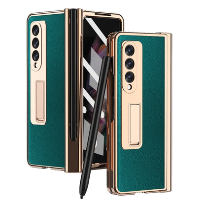 For Samsung Galaxy Z Fold3 5G Electroplated Hinge Pen Slot Cross Phone Case(Green) by buy2fix
