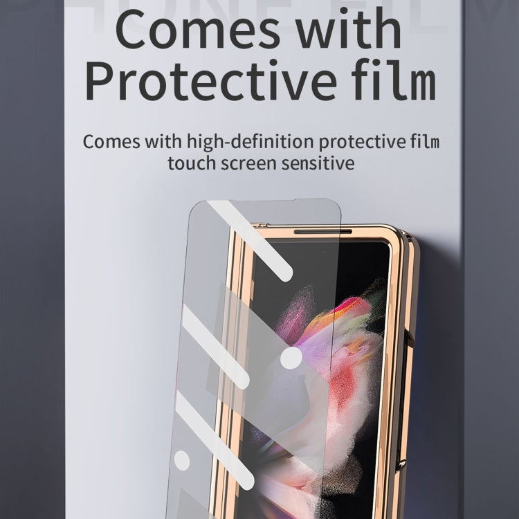 For Samsung Galaxy Z Fold3 5G Electroplated Hinge Pen Slot Cross Phone Case(Green) by buy2fix