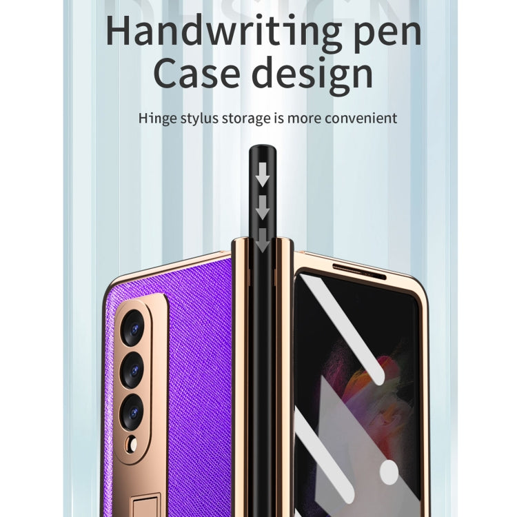For Samsung Galaxy Z Fold3 5G Electroplated Hinge Pen Slot Cross Phone Case(Purple) by buy2fix