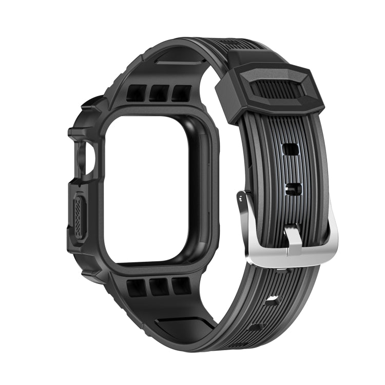 Two-color Integrated Watch Band For Apple Watch Series 7 45mm / 6&SE&5&4 44mm(Black + Black Frame) - Watch Bands by buy2fix | Online Shopping UK | buy2fix