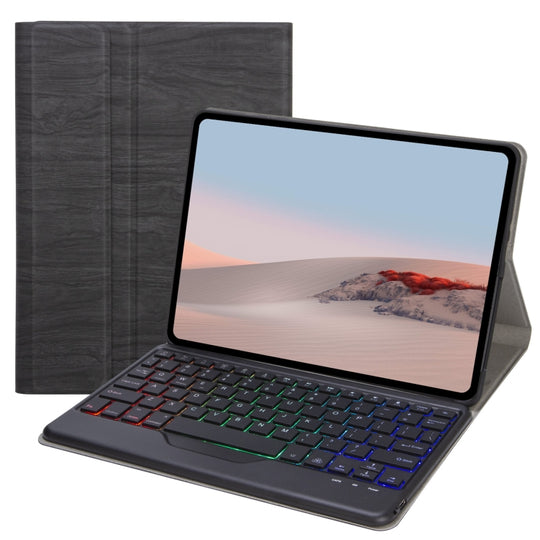 For Microsoft Surface Go 4 / 3 / 2 / 1 SFGOS Tri-color Backlit Tree Texture Bluetooth Keyboard Leather Case(Black + Black)