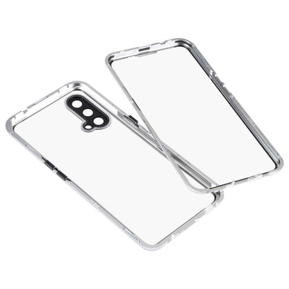 For OnePlus Nord CE 5G Full Cover Magnetic Metal Tempered Glass Phone Case(Silver) - OnePlus Cases by buy2fix | Online Shopping UK | buy2fix