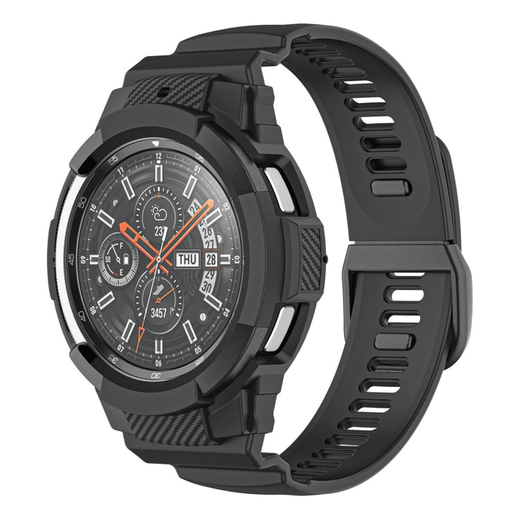 For Samsung Galaxy Watch4 Classic 42mm Carbon Fiber Sport Silicone Integrated Watch Band(Black) - Watch Bands by buy2fix | Online Shopping UK | buy2fix