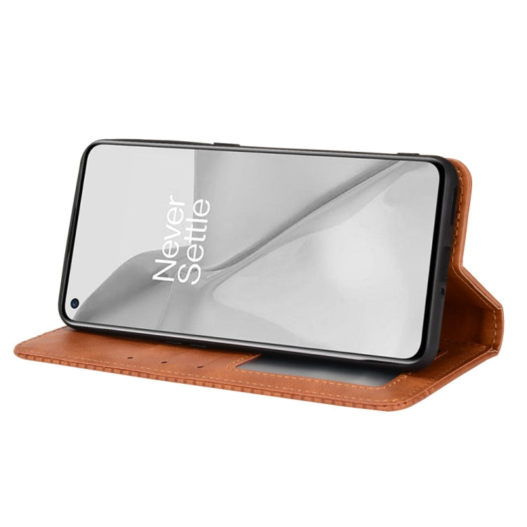For OnePlus 10 Pro 5G Magnetic Buckle Retro Texture Leather Phone Case(Brown) - OnePlus Cases by buy2fix | Online Shopping UK | buy2fix