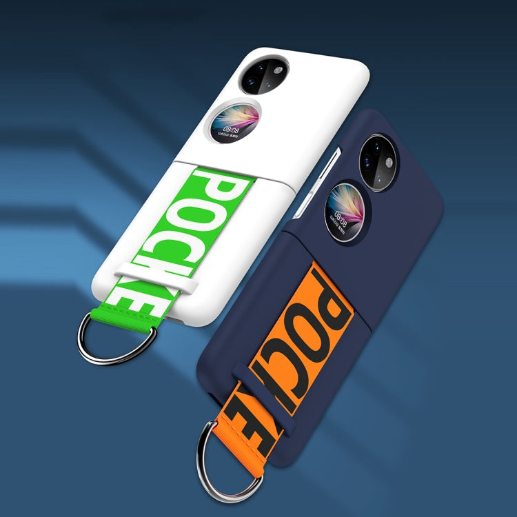 For Huawei P50 Pocket Wrist Strap Skin Feel Frosted PC Phone Case(Navy Blue) - Huawei Cases by buy2fix | Online Shopping UK | buy2fix