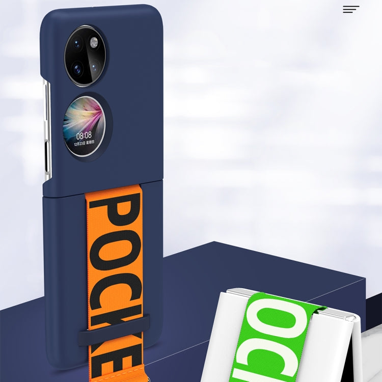 For Huawei P50 Pocket Wrist Strap Skin Feel Frosted PC Phone Case(Navy Blue) - Huawei Cases by buy2fix | Online Shopping UK | buy2fix