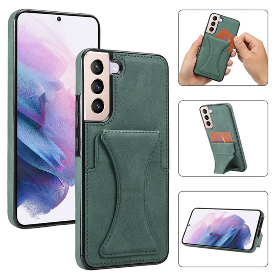 For Samsung Galaxy S22+ 5G Ultra-thin Shockproof Phone Case with Holder(Green)