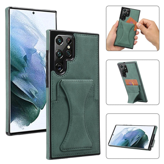 For Samsung Galaxy S22 Ultra 5G Ultra-thin Shockproof Phone Case with Holder(Green) - Galaxy S22 Ultra 5G Cases by buy2fix | Online Shopping UK | buy2fix