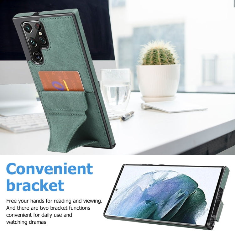 For Samsung Galaxy S22 Ultra 5G Ultra-thin Shockproof Phone Case with Holder(Green) - Galaxy S22 Ultra 5G Cases by buy2fix | Online Shopping UK | buy2fix