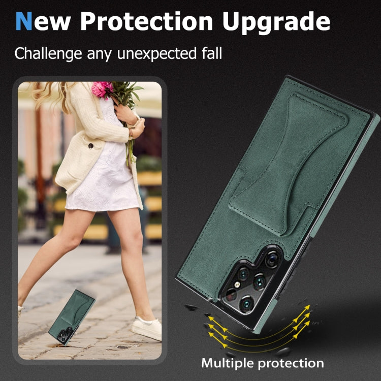 For Samsung Galaxy S22 Ultra 5G Ultra-thin Shockproof Phone Case with Holder(Green) - Galaxy S22 Ultra 5G Cases by buy2fix | Online Shopping UK | buy2fix