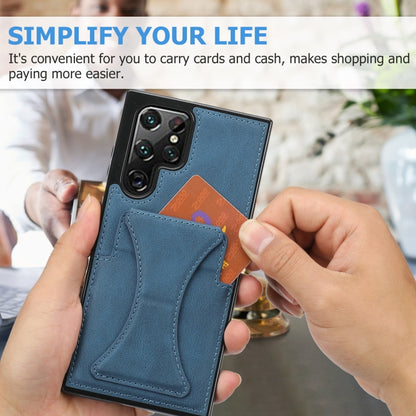 For Samsung Galaxy S22 Ultra 5G Ultra-thin Shockproof Phone Case with Holder(Blue) - Galaxy S22 Ultra 5G Cases by buy2fix | Online Shopping UK | buy2fix