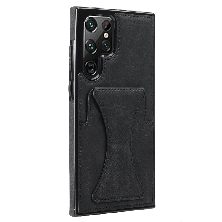 For Samsung Galaxy S22 Ultra 5G Ultra-thin Shockproof Phone Case with Holder(Black) - Galaxy S22 Ultra 5G Cases by buy2fix | Online Shopping UK | buy2fix