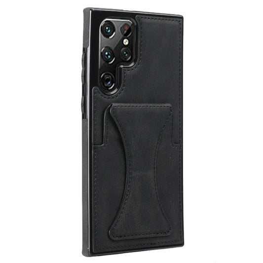 For Samsung Galaxy S22 Ultra 5G Ultra-thin Shockproof Phone Case with Holder(Black) by buy2fix