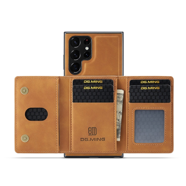For Samsung Galaxy S22 Ultra 5G DG.MING M2 Series 3-Fold Multi Card Bag Back Cover Phone Case(Brown) - Galaxy S22 Ultra 5G Cases by DG.MING | Online Shopping UK | buy2fix