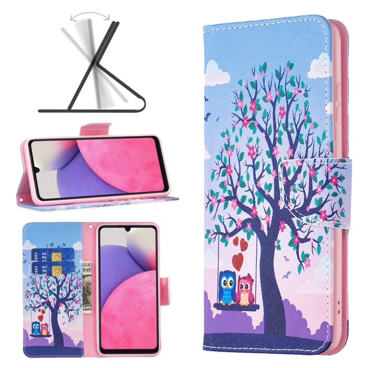 For Samsung Galaxy A33 5G Colored Drawing Leather Phone Case(Owl) by buy2fix
