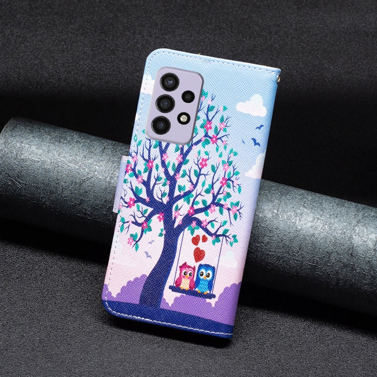 For Samsung Galaxy A33 5G Colored Drawing Leather Phone Case(Owl) by buy2fix