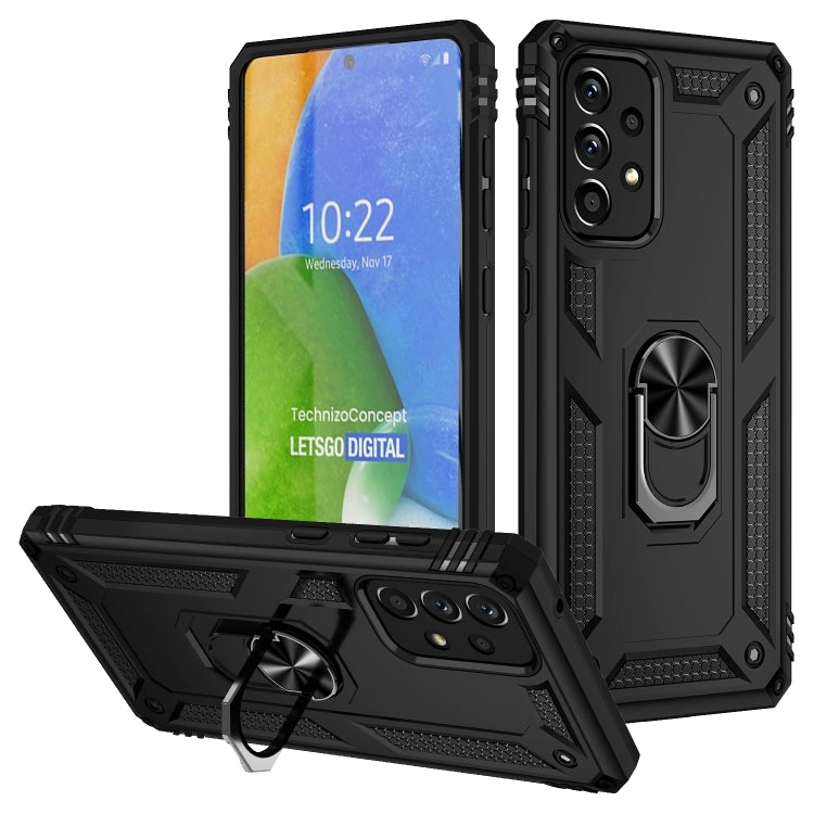 For Samsung Galaxy A73 5G Shockproof TPU + PC Phone Case with Holder(Black) by buy2fix